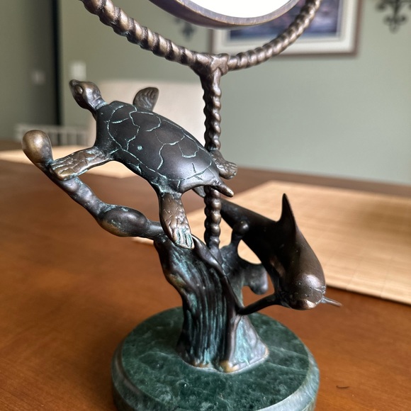 Nautical Mirror- SPI Brass Dolphin & Turtle Vanity Mirror - Picture 2 of 16